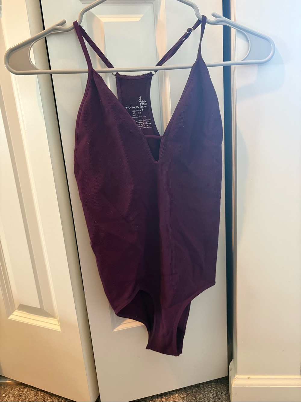 Intimately by free people Plum Ribbed V-Neck Bodysuit with Thin Straps